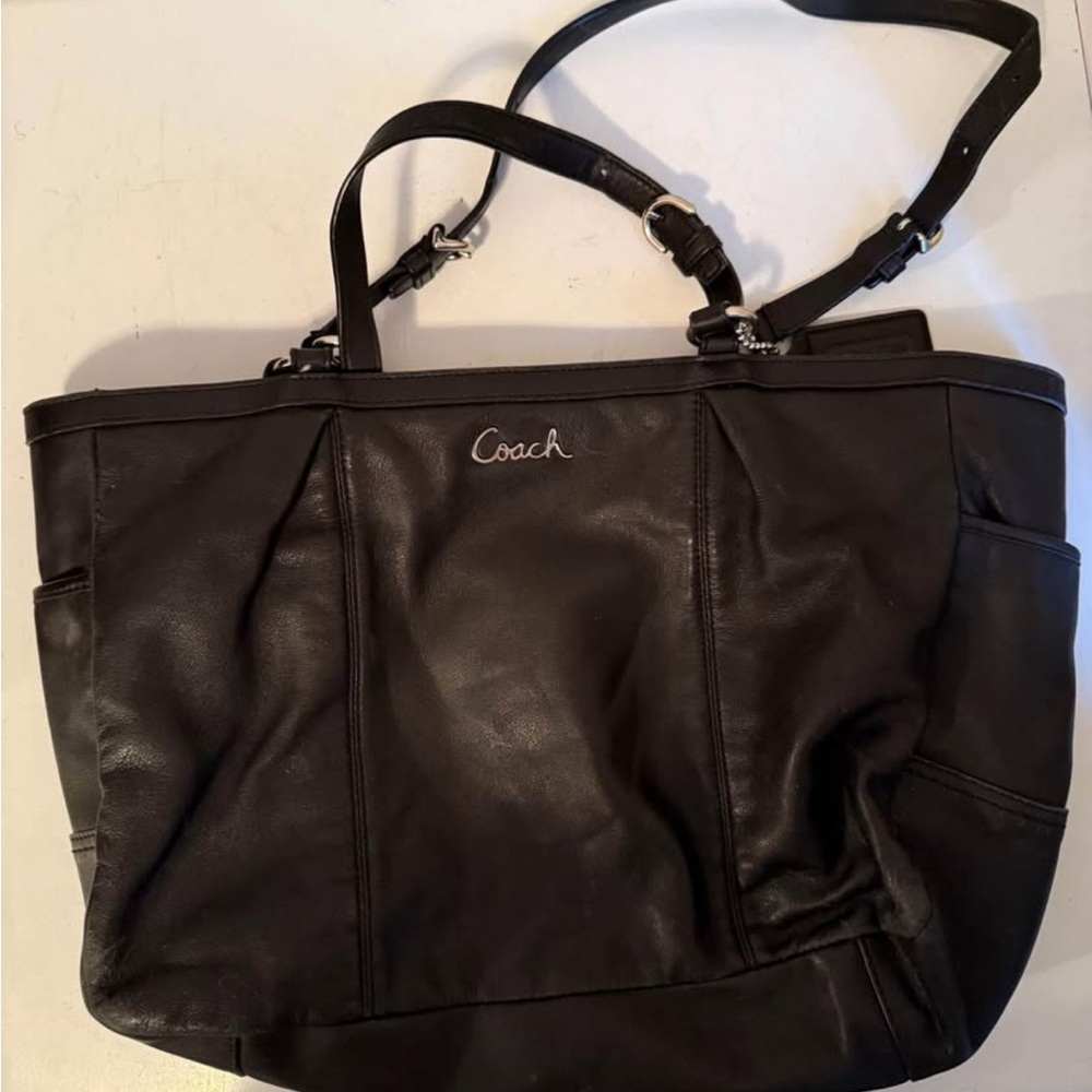 Vintage Coach Black East West Leather Tote Bag